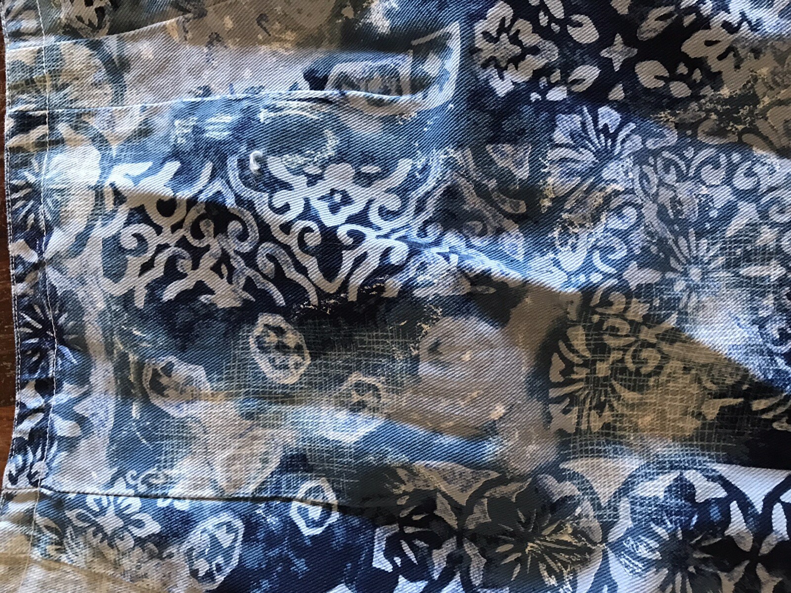 vtg 90s printed tribal denim abstract mini skirt wrap style