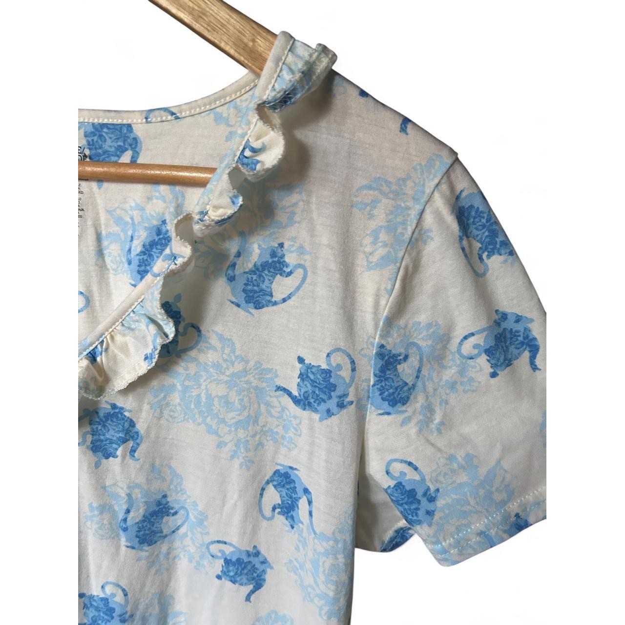 Cottagecore Floral Toile-Style Romantic Soft Girl Teapot Coquette Sleep Dress XL