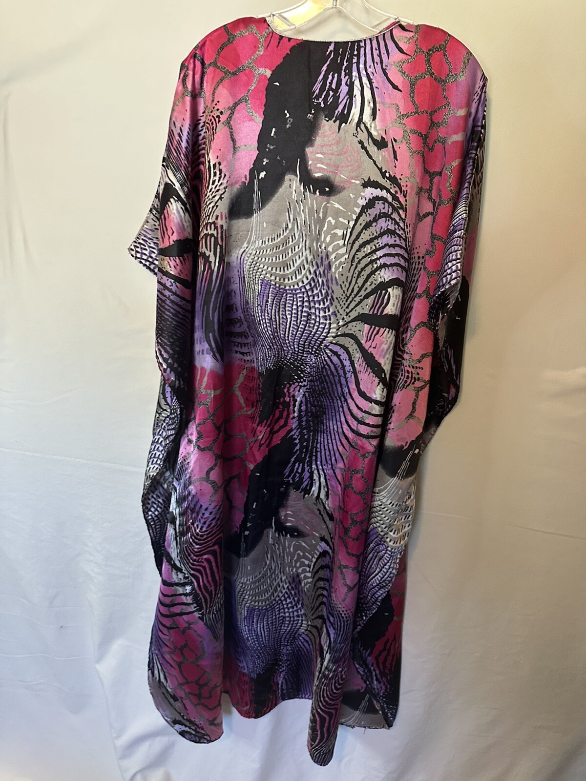 Vtg 90s Flowy Vacation Kaftan Day Dress Mrs. Roper OSFM Pink purple gray