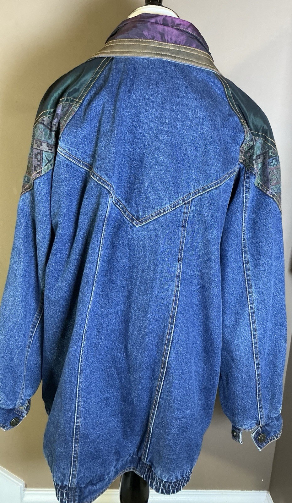 Vintage Rare 80s Western Cotton Current Seen Denim Tapestry Jacket Large