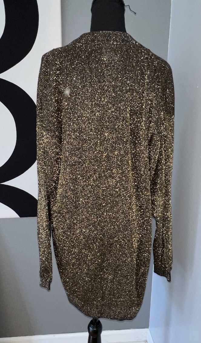 Pierre Cardin Vtg Cardigan Sweater Metallic 33”L Size Large / Medium Made In USA