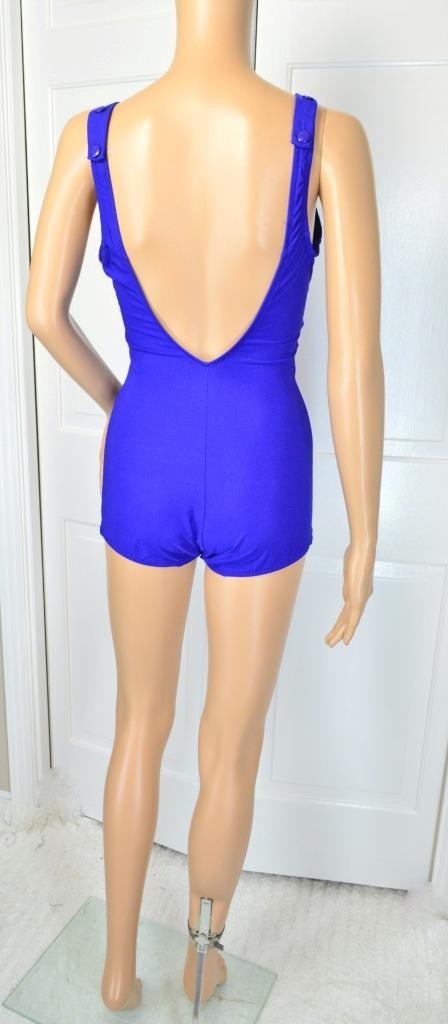 VTG 70s 80s Roxanne Purple Bullet Bra Ruche Boy Leg Bathing Suit Swimsuit 18