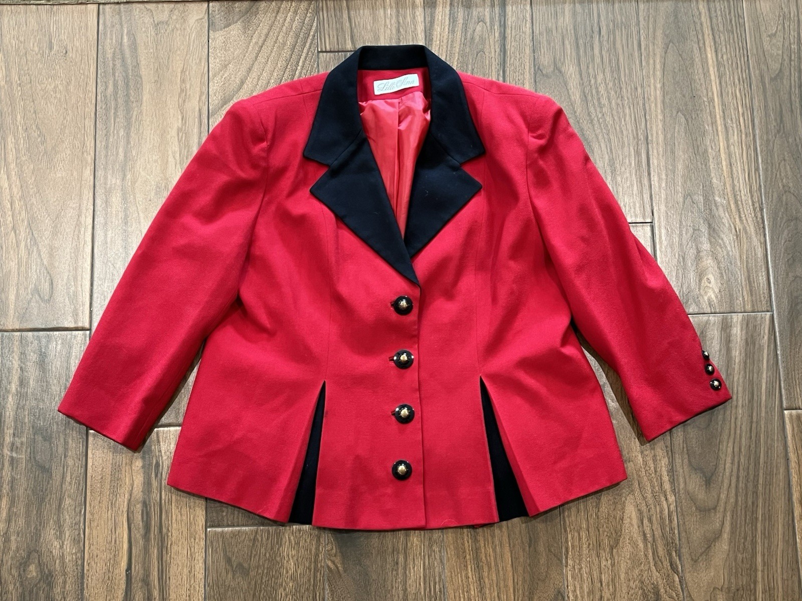 Vintage Lilli Ann Red Blazer Jacket Designer Wool Career Wear Fits Modern L/XL