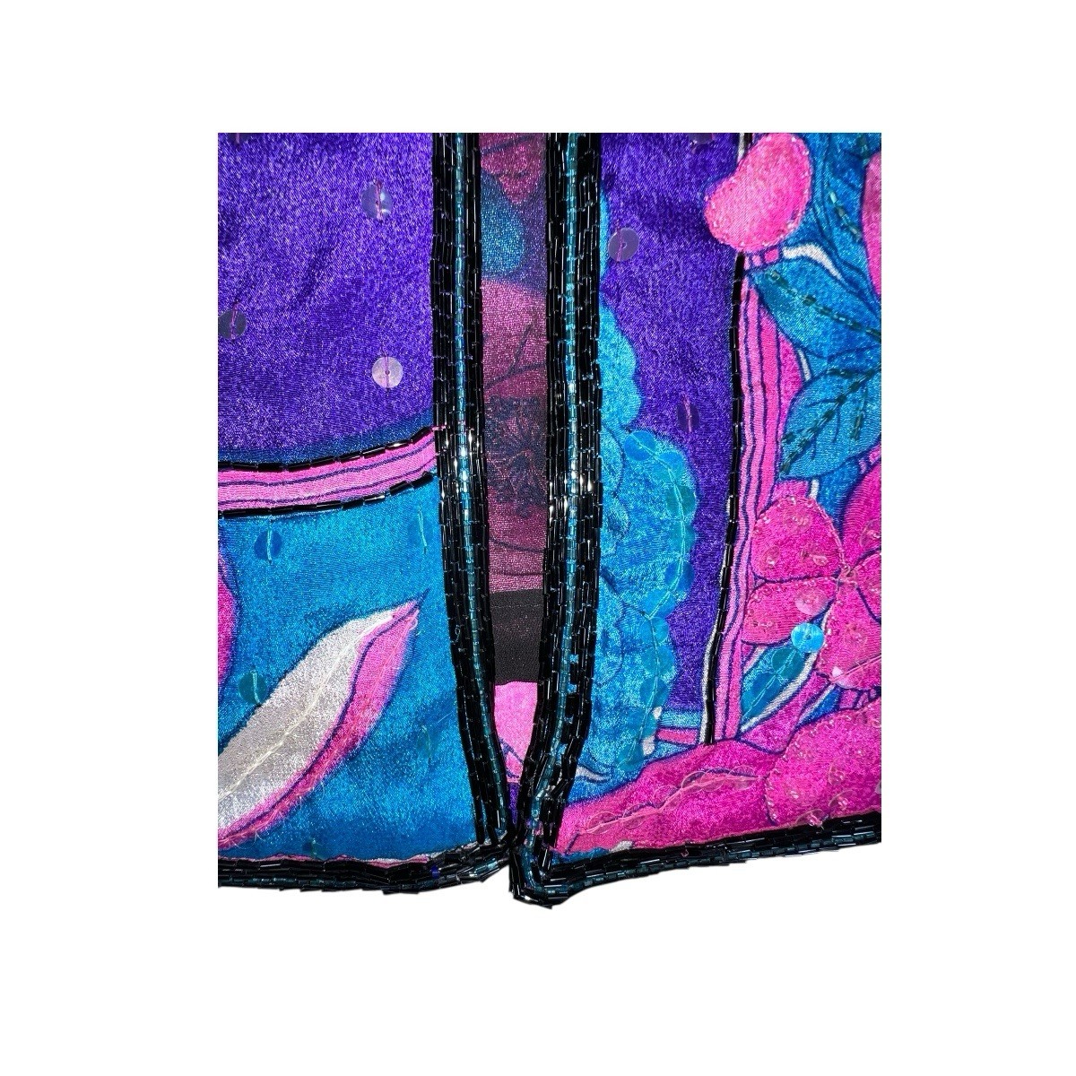 VTG JUDITH ANN CREATIONS SAKS FIFTH AVE SILK SEQUIN BEAD KIMONO JACKET NEW WAVE