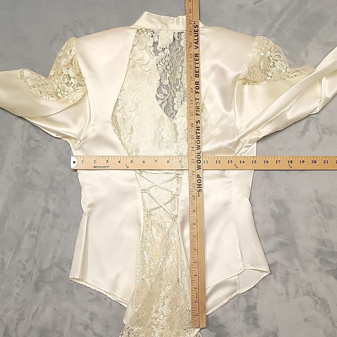 Vintage Blondie And Me Shirt Womens M Ivory Satin Lace Corset Back Made In USA