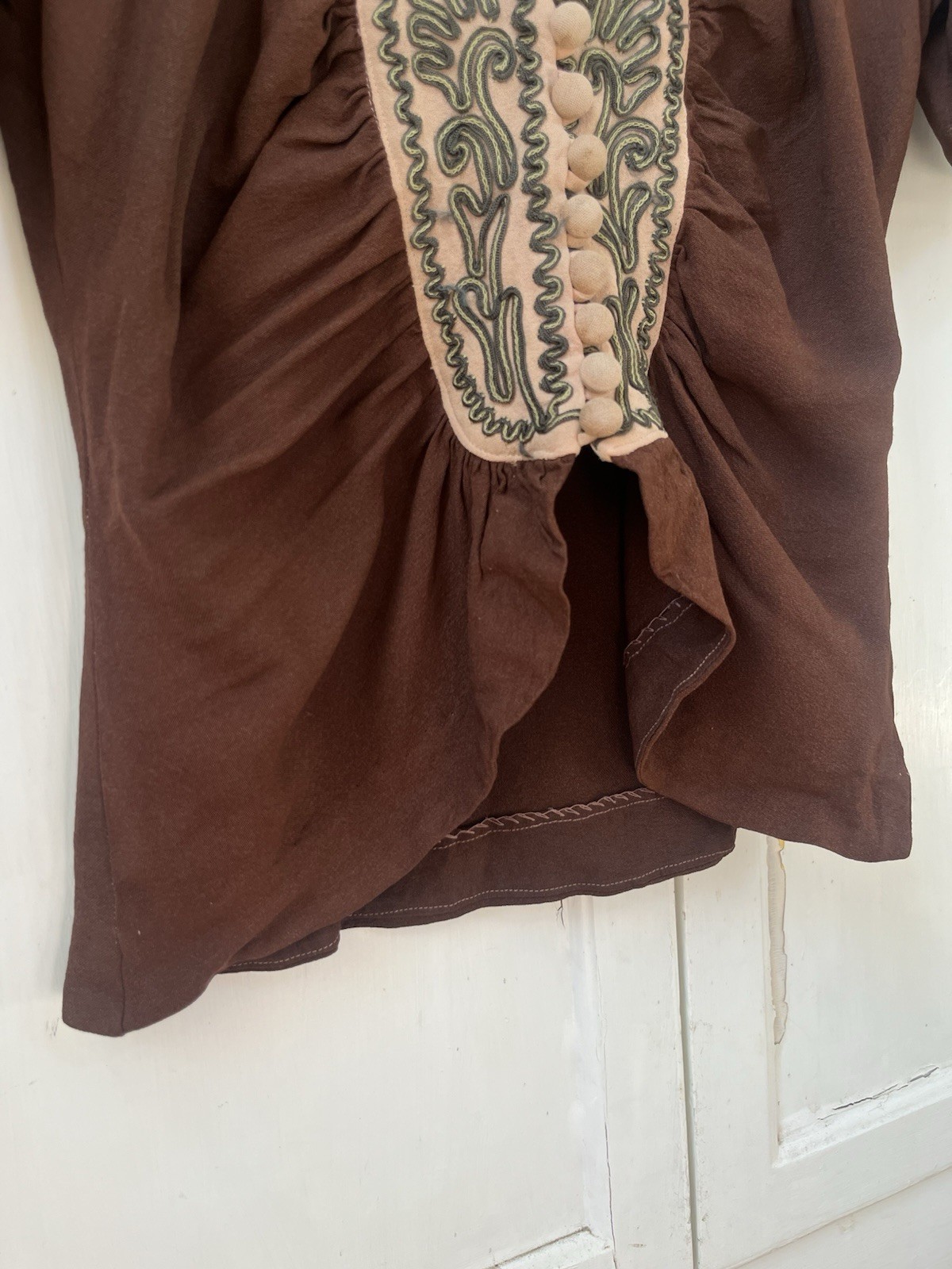 40s Art Deco Vintage Antique Brown Rayon Embroidered Soutache Gatsby Blouse Top