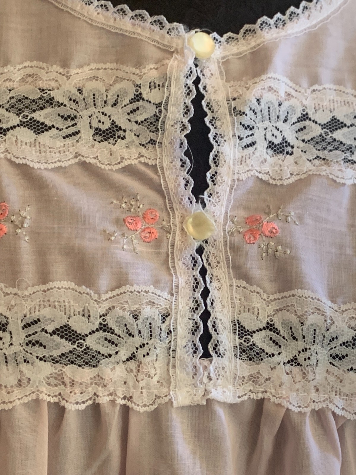 Vtg Pink Nightgown Embroidery Floral Lace Cotton Blend Cottagecore Damea Sz S