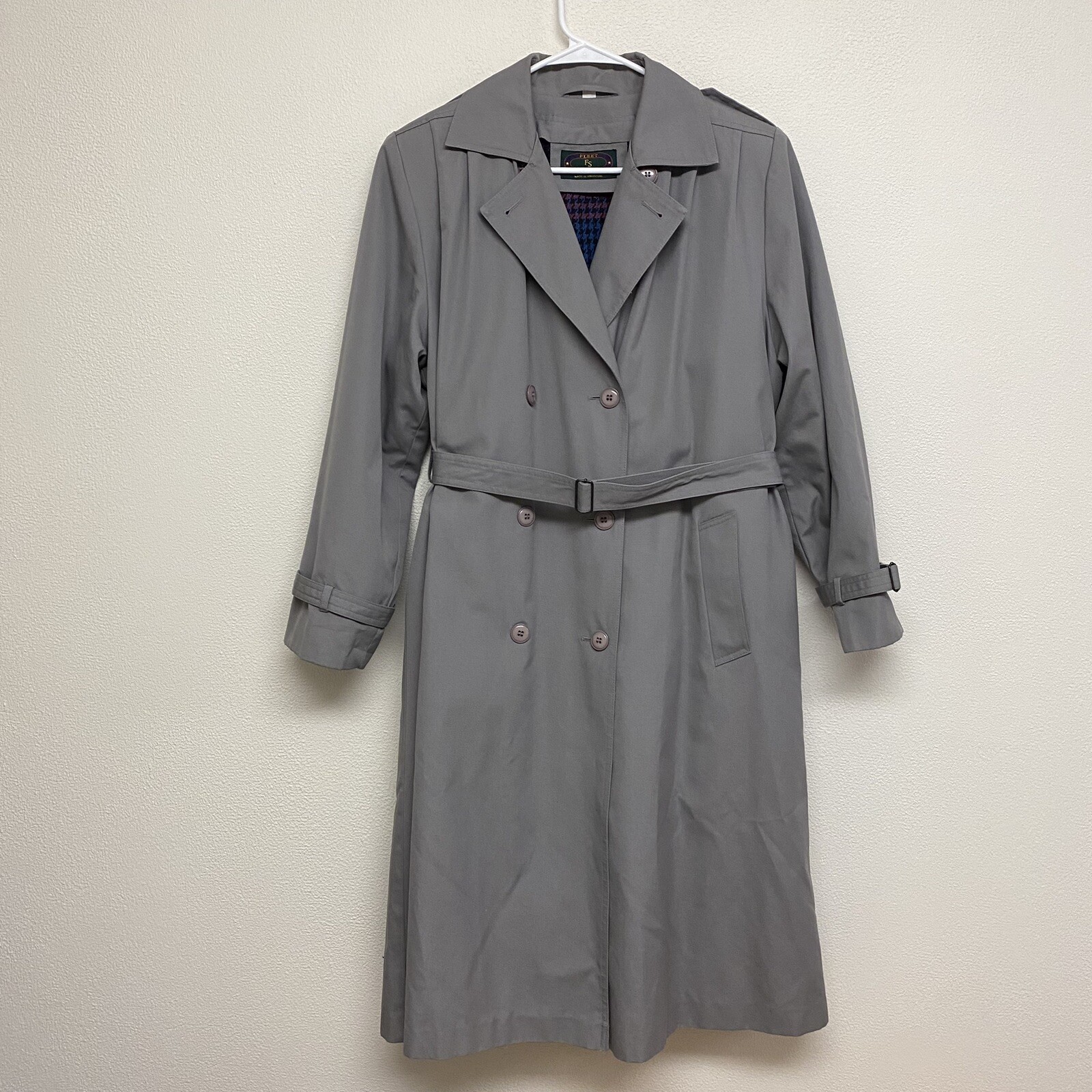 Vintage Fleet Street Trench Rain Coat Gray Size 10 Button Up Wool Blend Liner