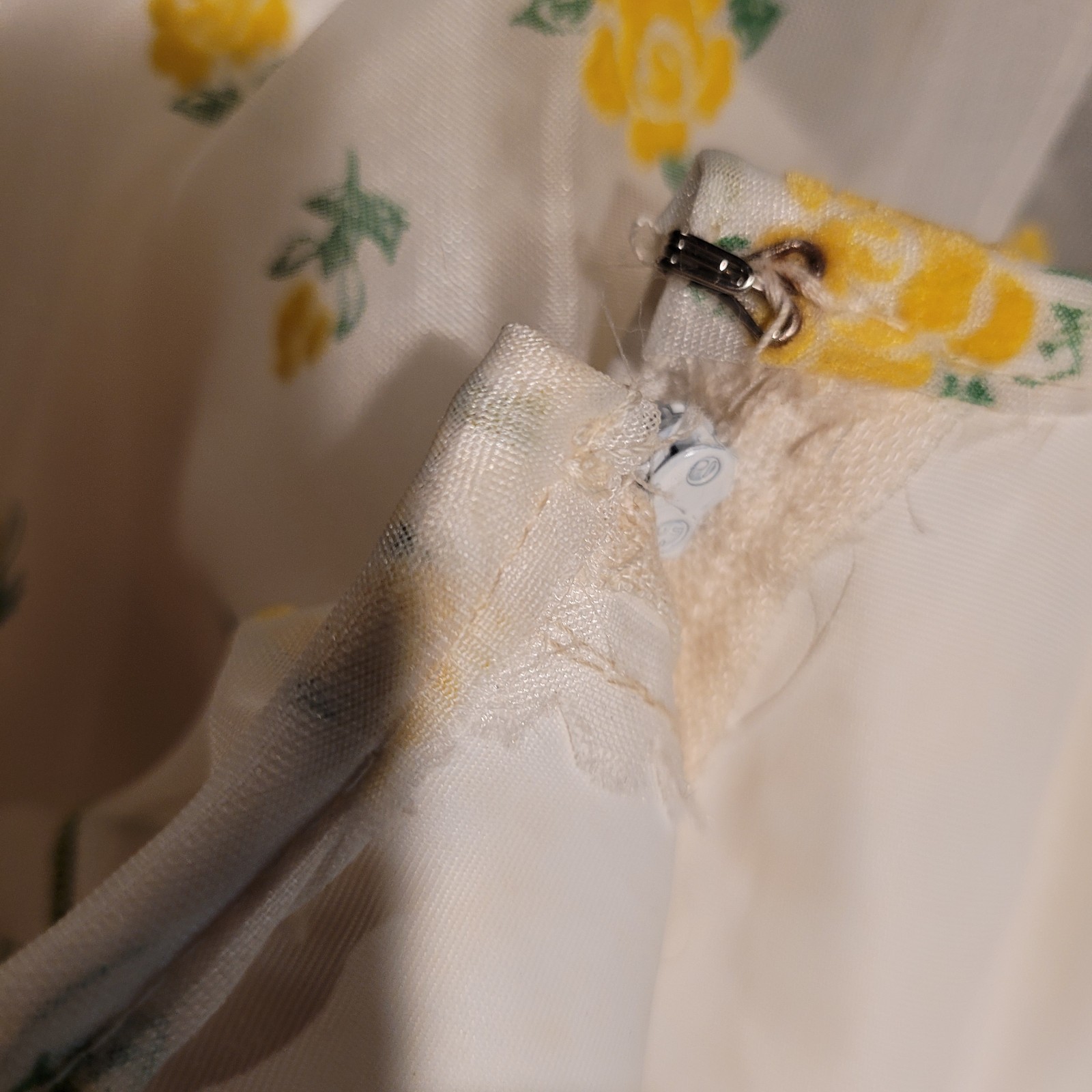 VTG white Yellow Flower Green Ruffle Boho Prairie Maxi Long Sleeve Dress 9 Prop