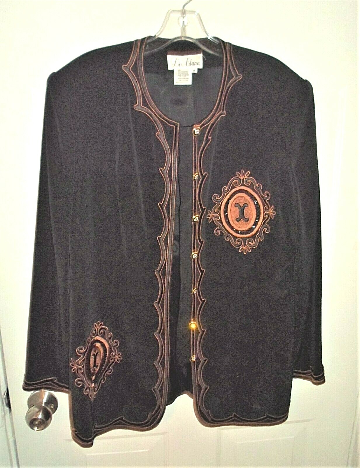 Liz Elana Vtg Sz 14 Black Beaded Medallions Embellished Blazer Jacket Embroidery