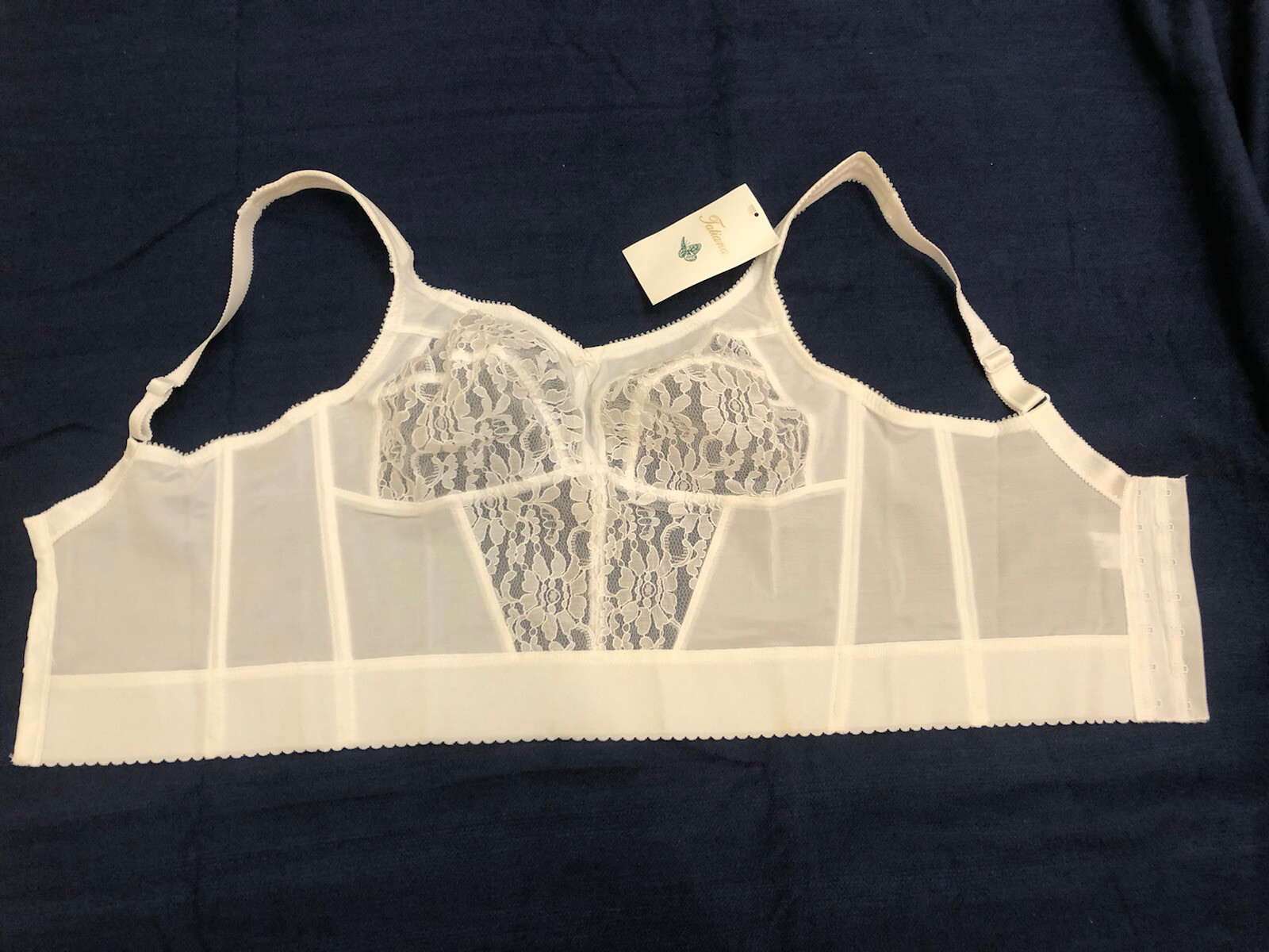 LONG LINE BRA VINTAGE LINGERIE 34D STRETCH BRA Pin Up White New With Tags
