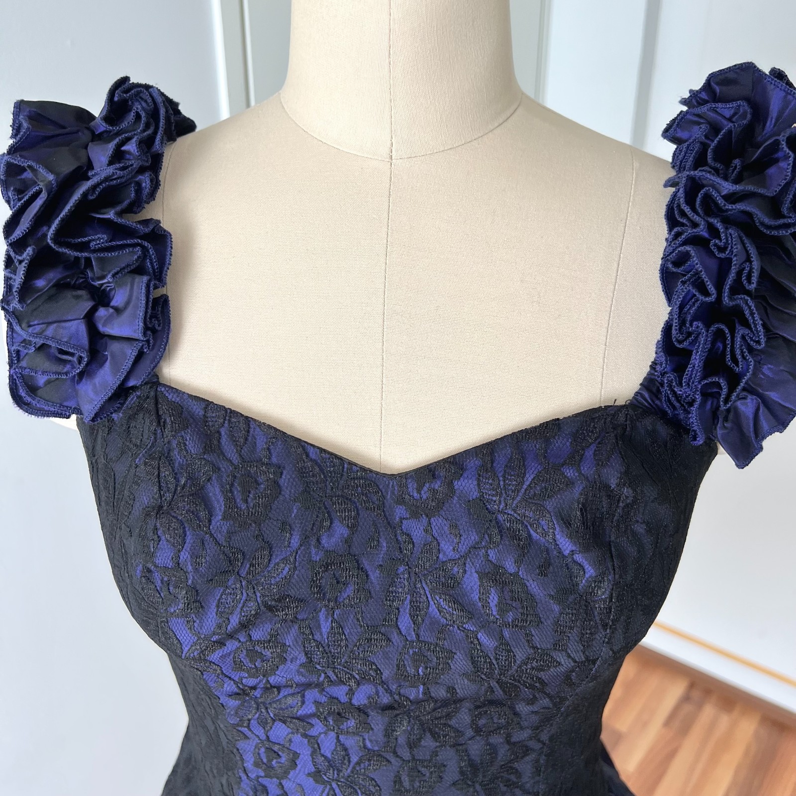1980s Taffeta Cocktail Party Dress Asymmetrical Hem Cocktail Tiered Evening Gown
