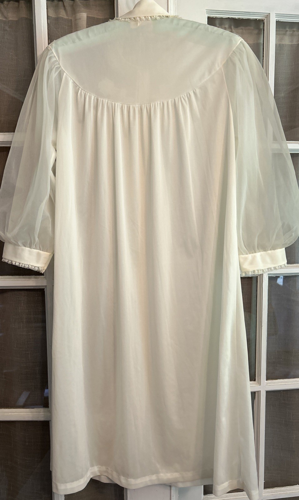 VTG 50’s Nightgown Peignoir Set Ivory Nylon Chiffon Lace Applique Coquette Sz 34