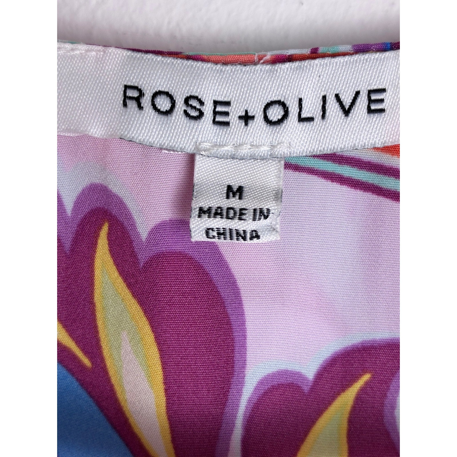 Rose & Olive Babydoll Blouse Medium Pink Paisley Floral Flutter Sleeve Bow Top