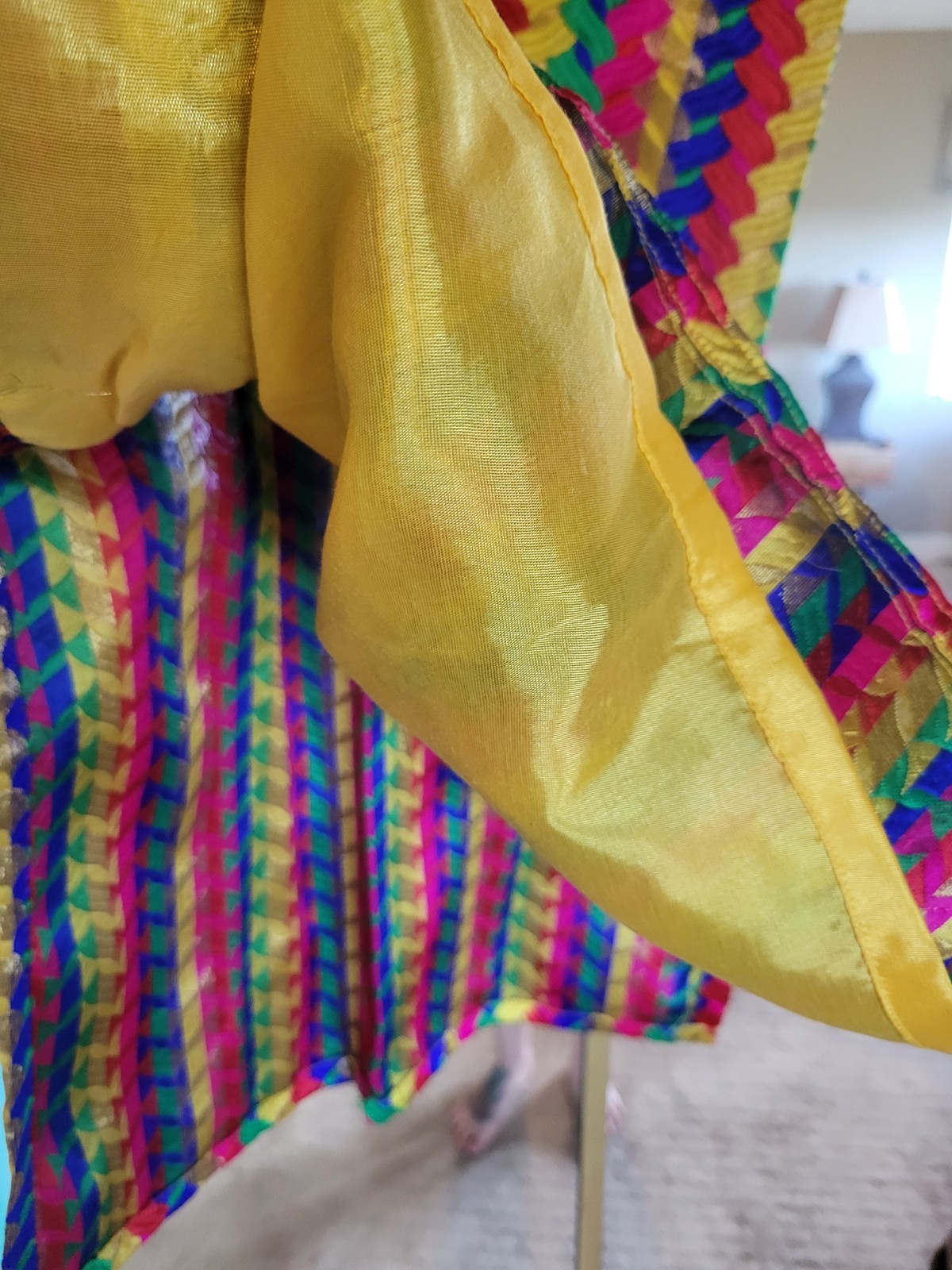 VINTAGE COLORFUL KAFTAN MINI DRESS MULTICOLOR WITH GOLD DETAILS SIZE M