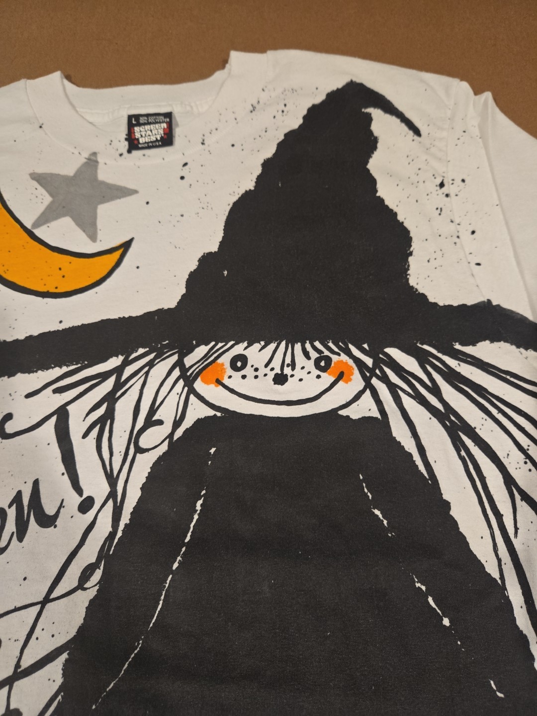 Vintage 90s Happy Halloween AOP Witch Trick Or Treat Pumpkin T-Shirt Size Large