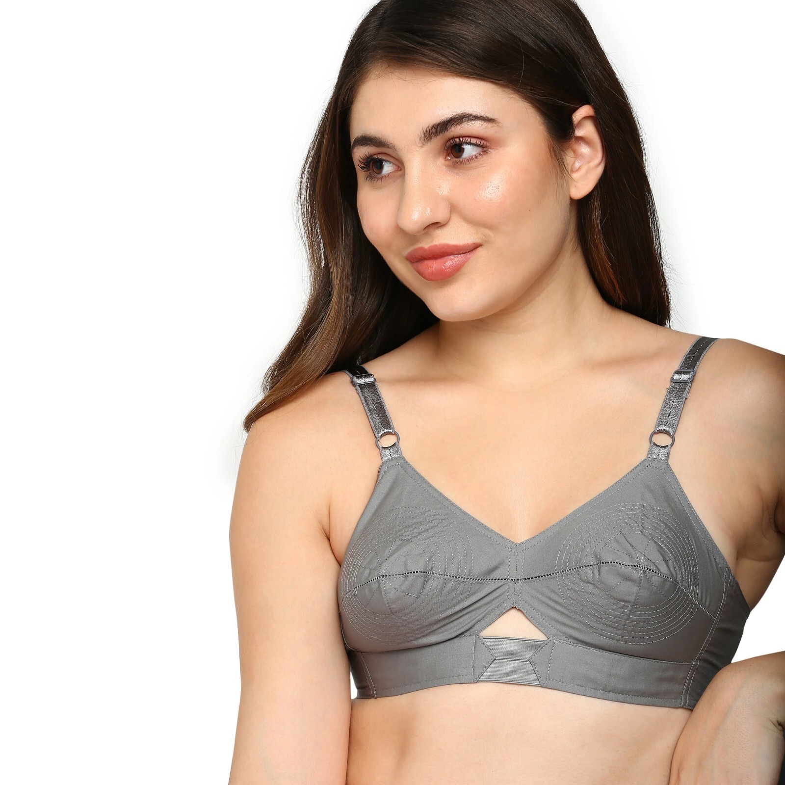 Gray Cotton Bullet Bra – Vintage Round Stitch Design, Perfect Fit for All Sizes