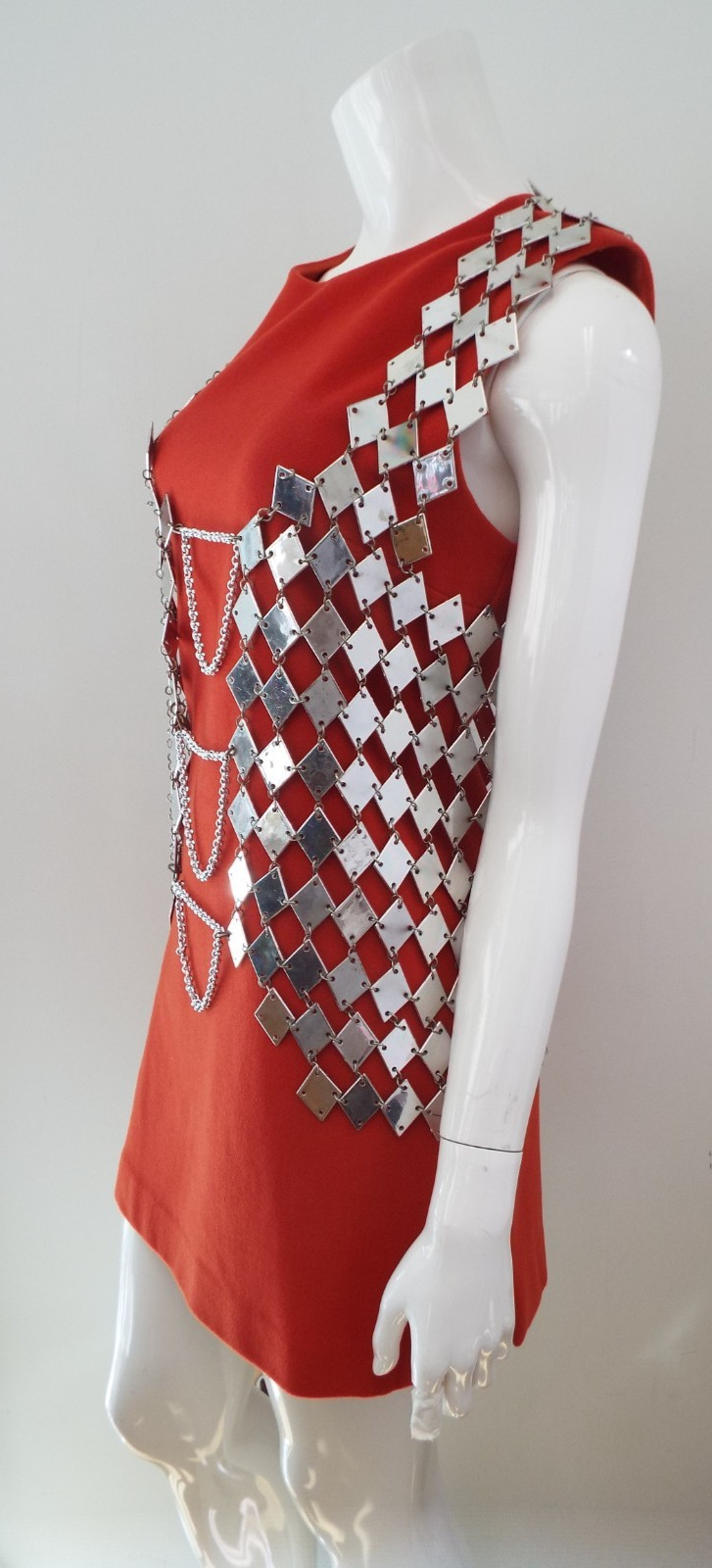 VTG 1960s Silver Tone Chainmail Long Vest Top Mirror Finish Paillette Chain Mail