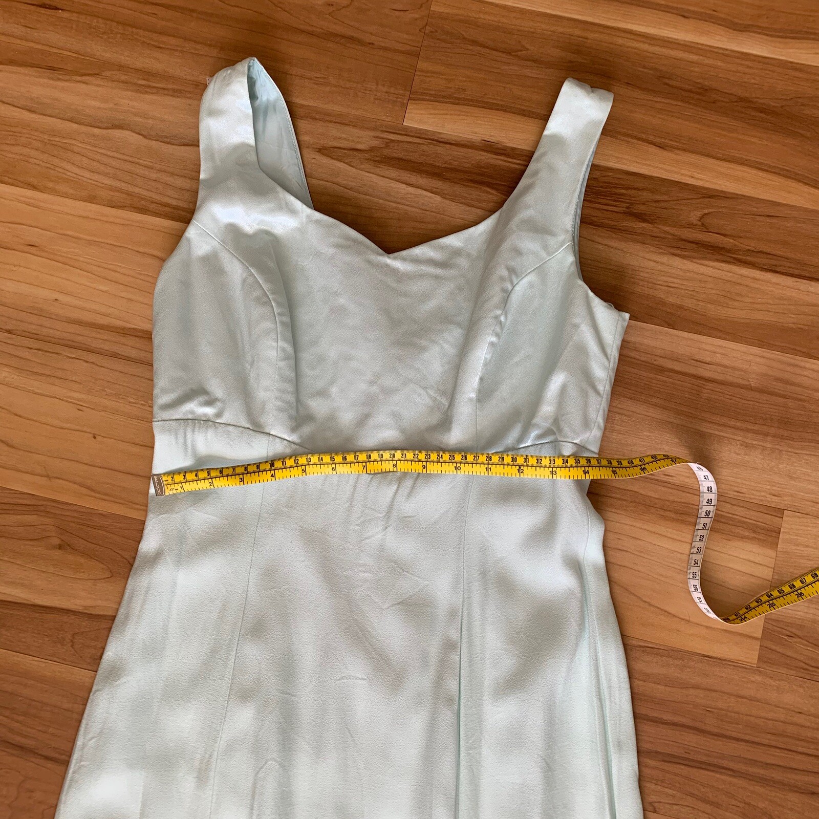 Vintage Dress ILGWU Medium Mint Green Full Length Sleeveless Gown With Slit