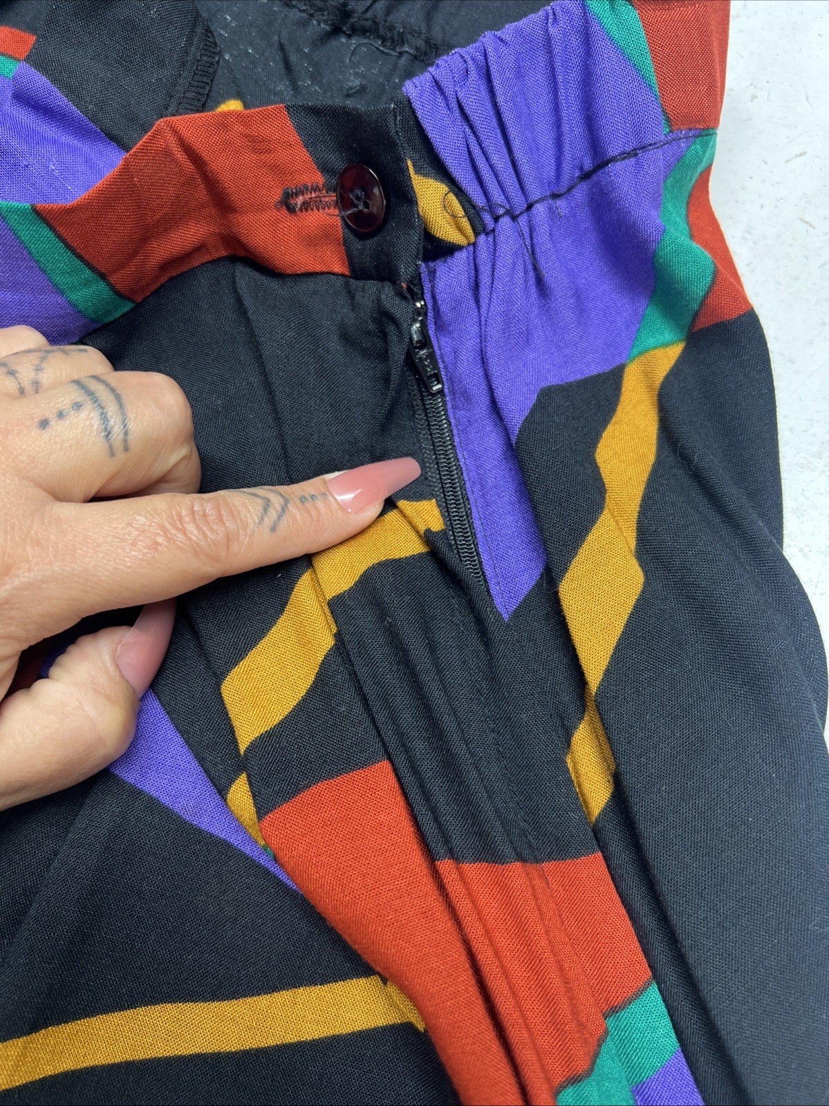 VTG Hunter Sportswear Abstract Geometric Color Block Long Sleeve Shirt Skirt
