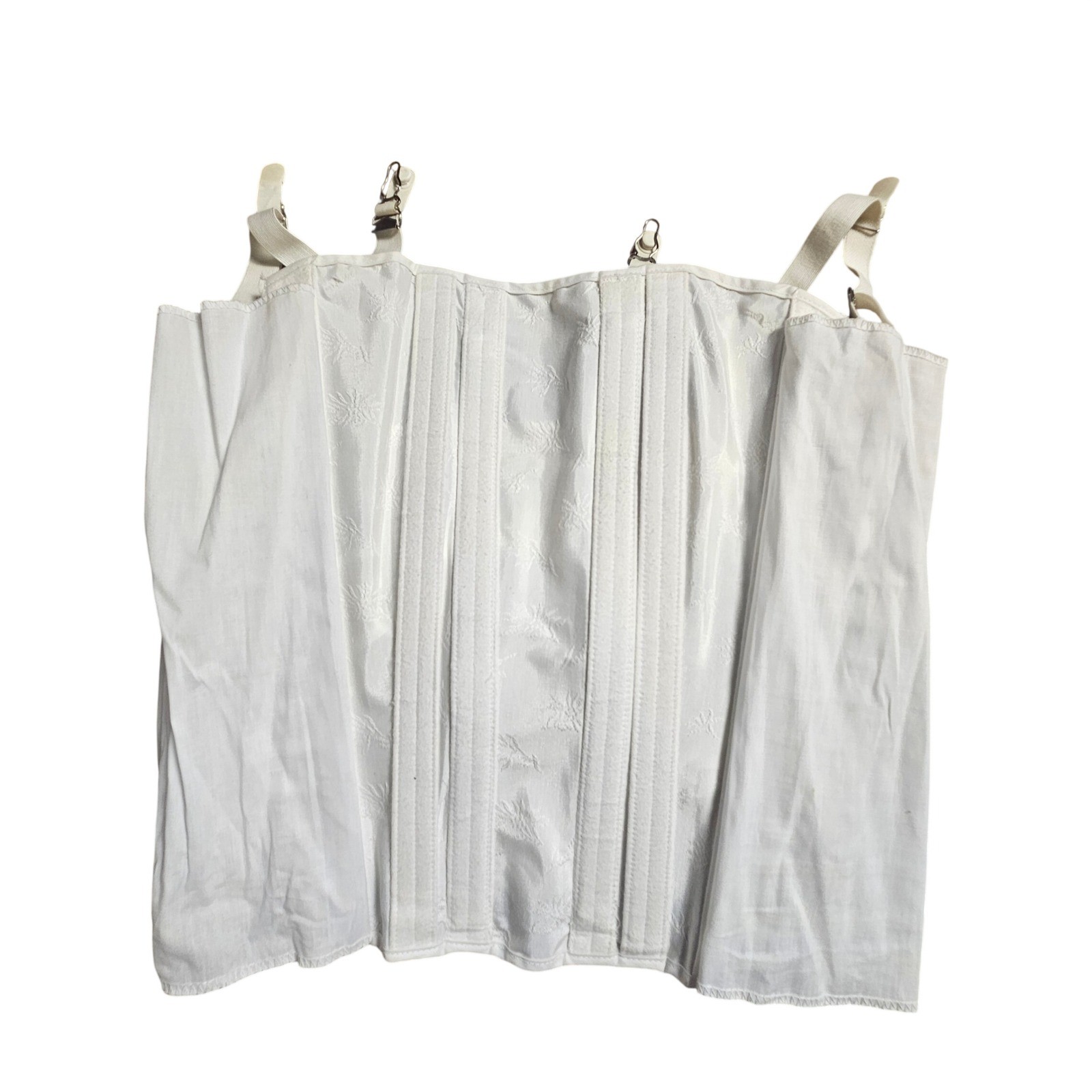 Vintage 60s Zimmer Medical Corset Back Brace Jacquard Floral Laced 40 White