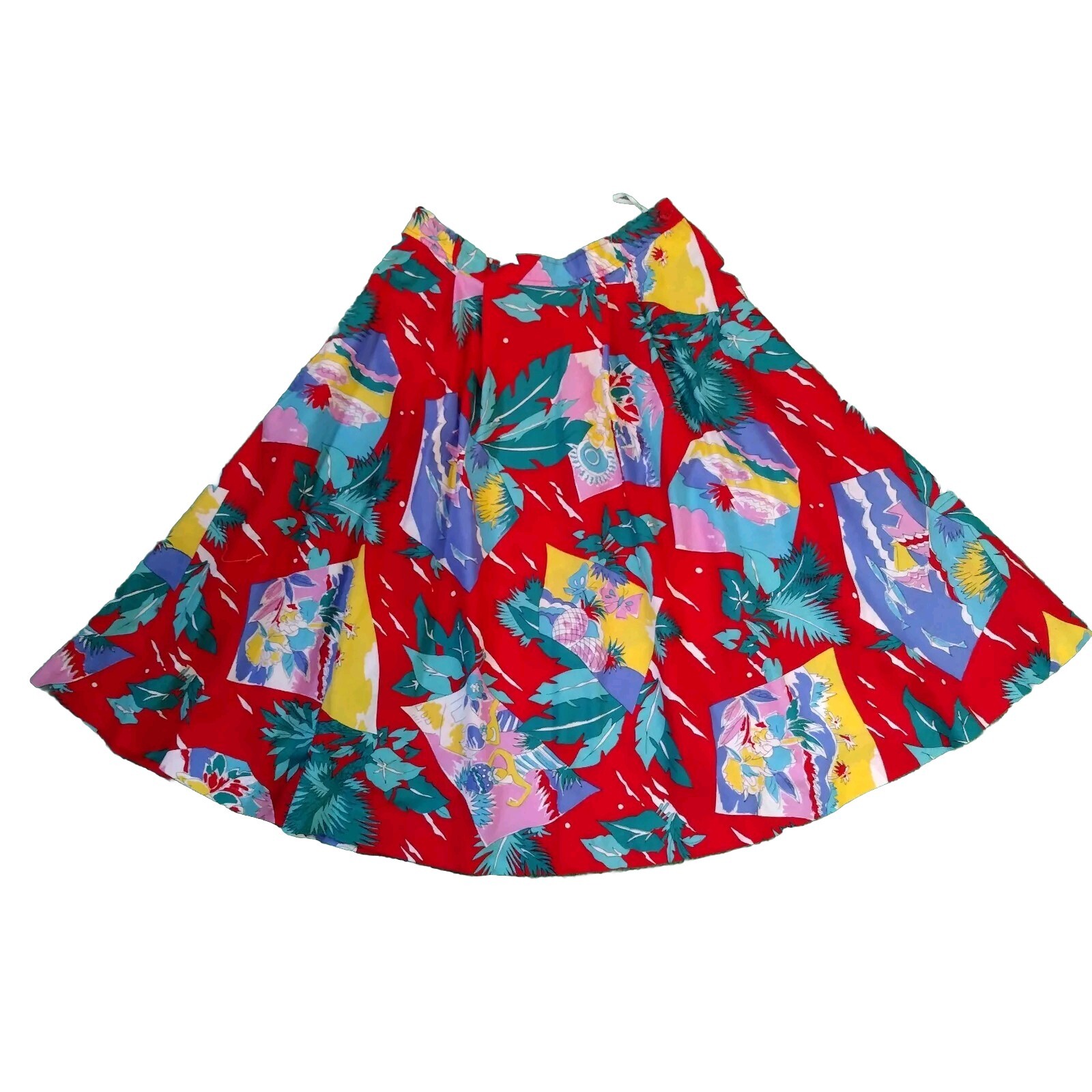 Vintage 1980’s Albee Red Fit And Flare Hawaiian Skirt Small Size 5