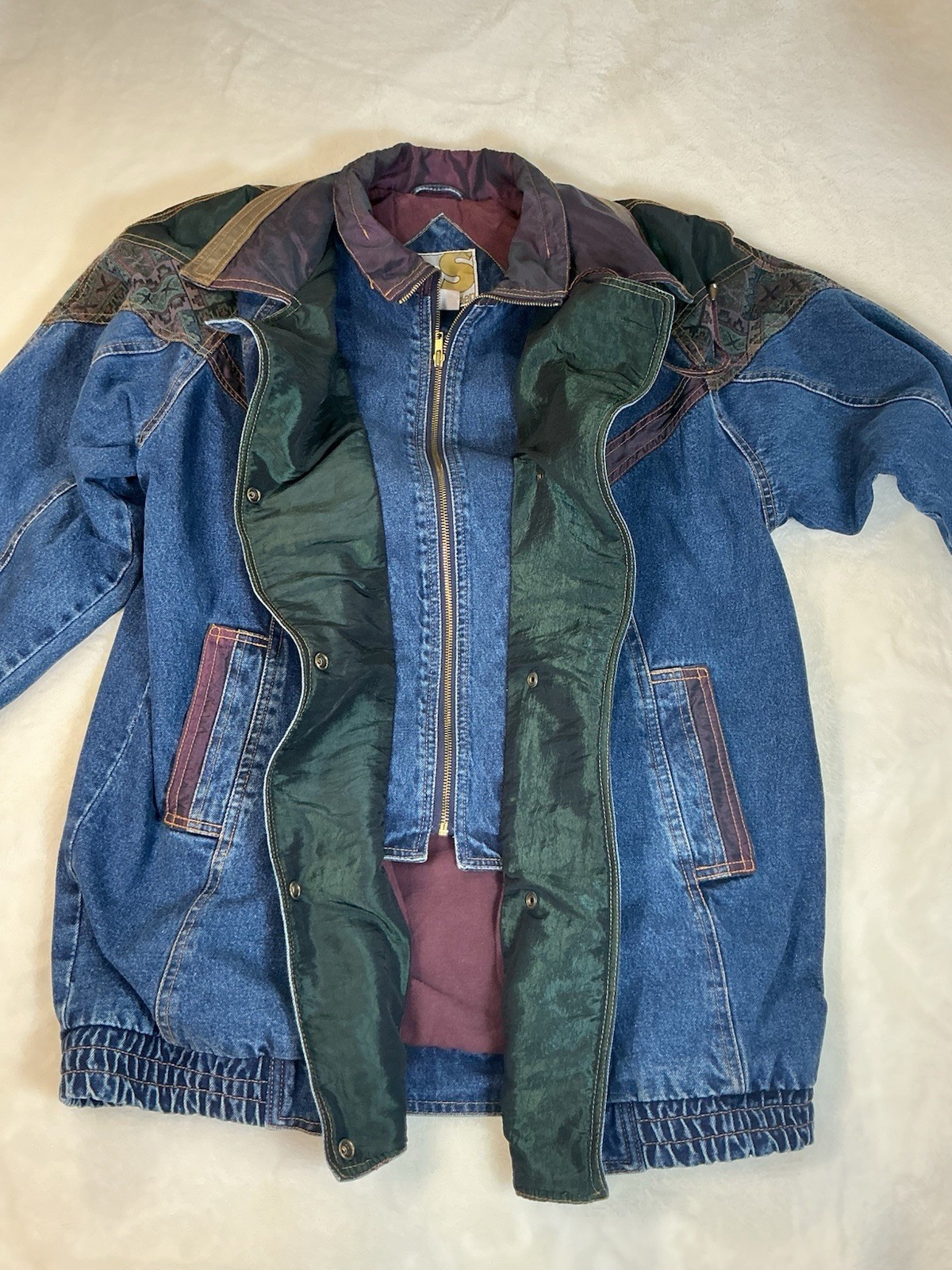 Vintage Rare 80s Western Cotton Current Seen Denim Tapestry Jacket Large