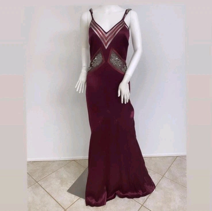 Vintage Glamour Burgundy Beaded Slip Gown