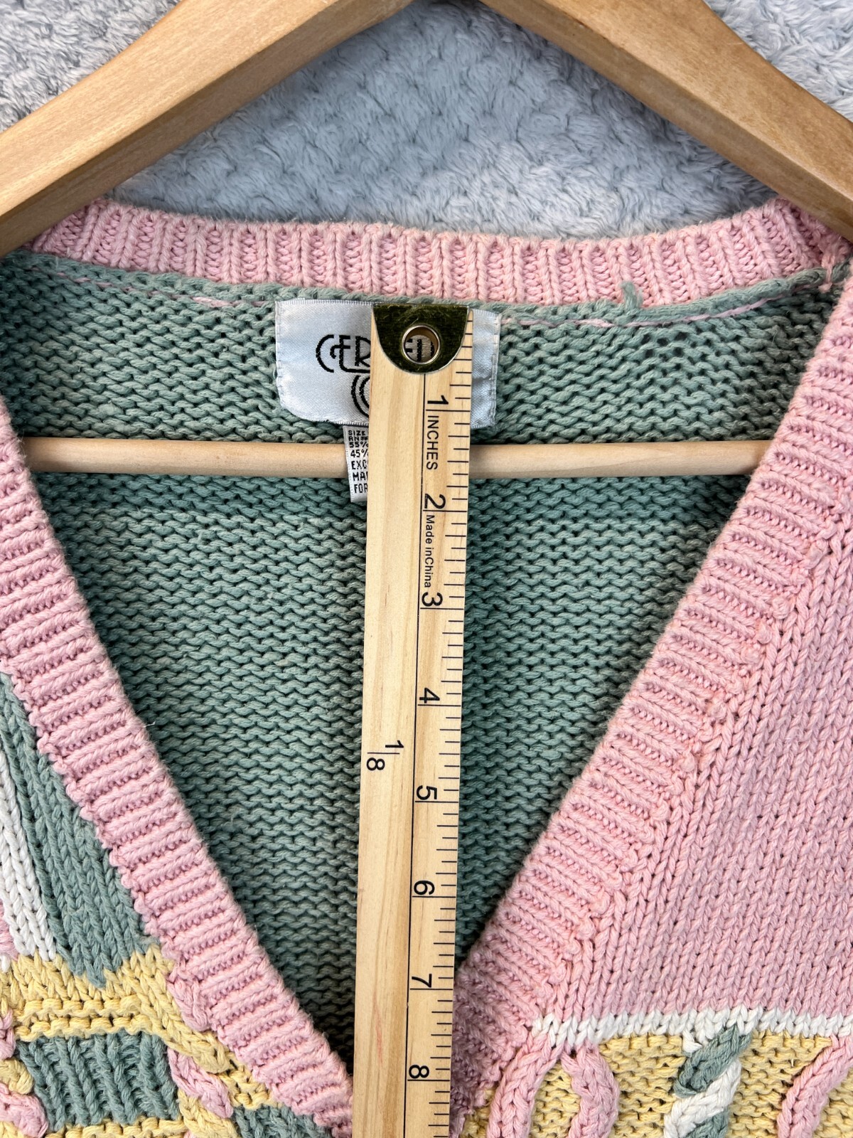 Cervelle Women Patchwork Sweater Cable Knit Large Embroidered Grannycore Vintage