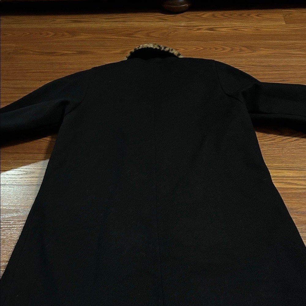70s Vintae Donny Brooks USA Union Made Wool Black Coat & Faux Cheetah Lined 12