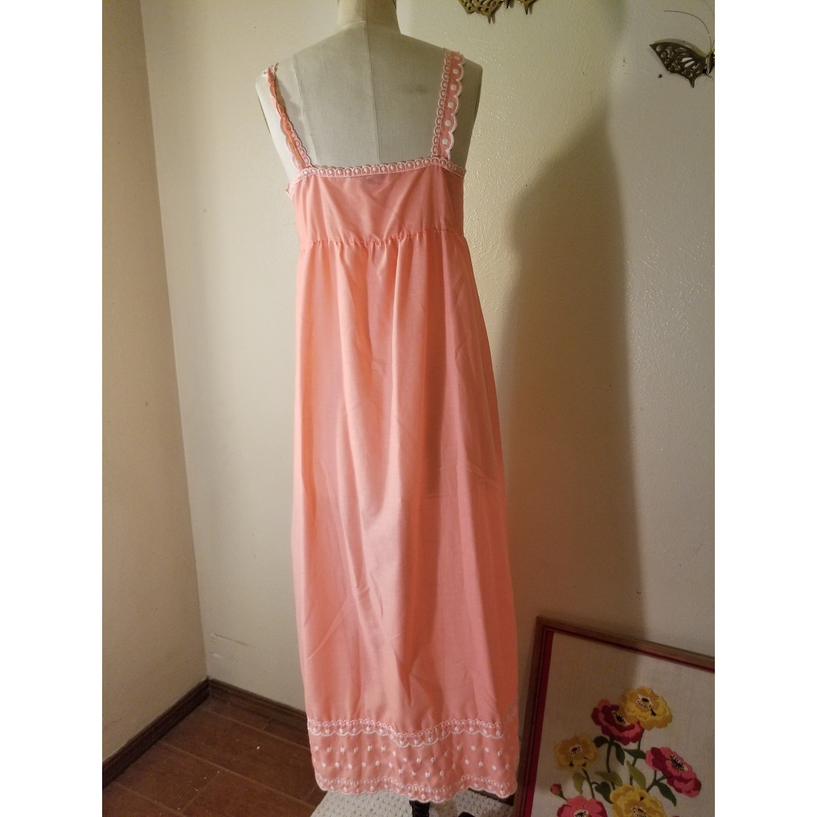 70’s Vintage Peach and White Maxi Embroidered Sundress