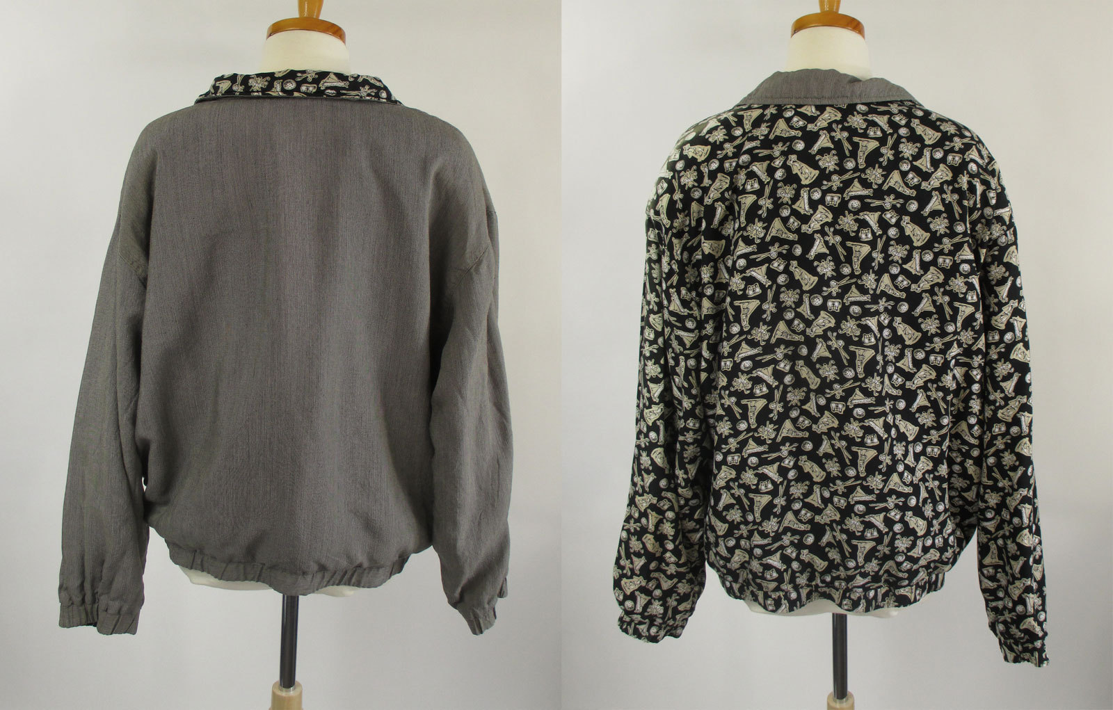 Head Apparel Black Beige Gray Ladies Reversible Golf Jacket Vtg 80s Sz L Large