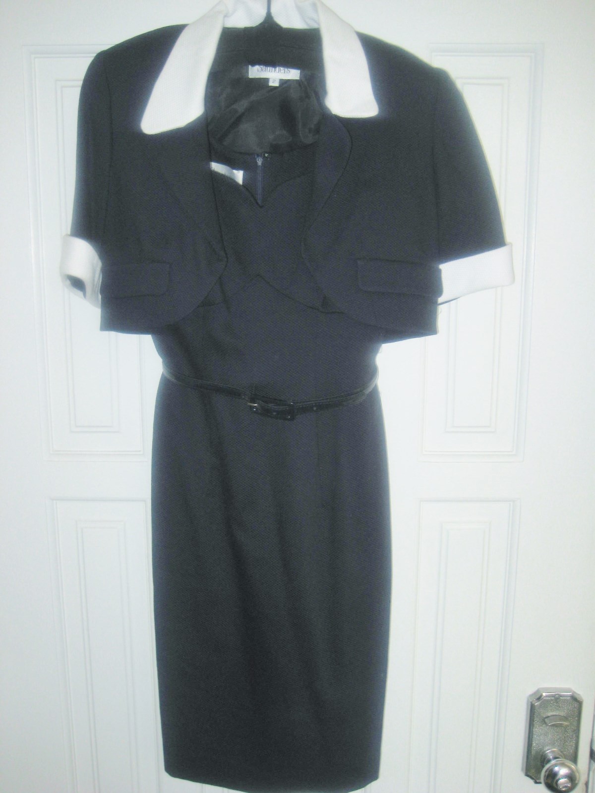 Vintage Constance Saunders 2 pc navy empire sleeveless dress & bolero jacket 2