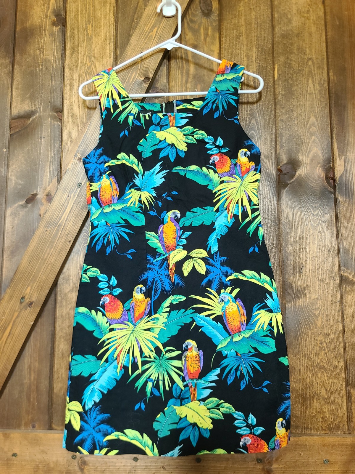 Vintage Shannon Marie Tropical Mini Dress Made In USA Size S / M Black Hawaiian