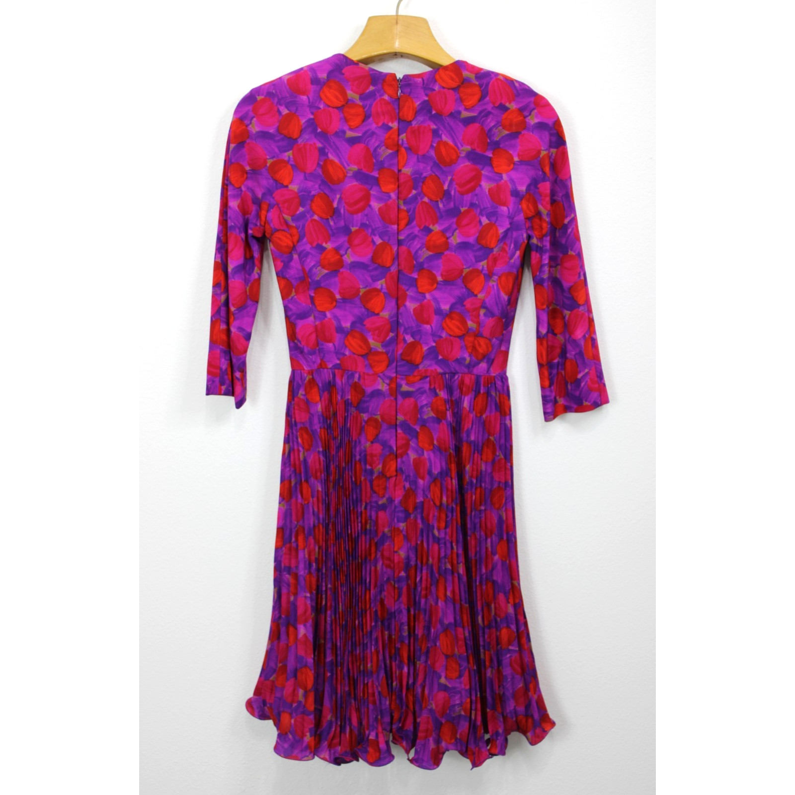 Vintage 80s Arnold Scaasi Floral Pleated Belted Silk Lined Dress Size 6