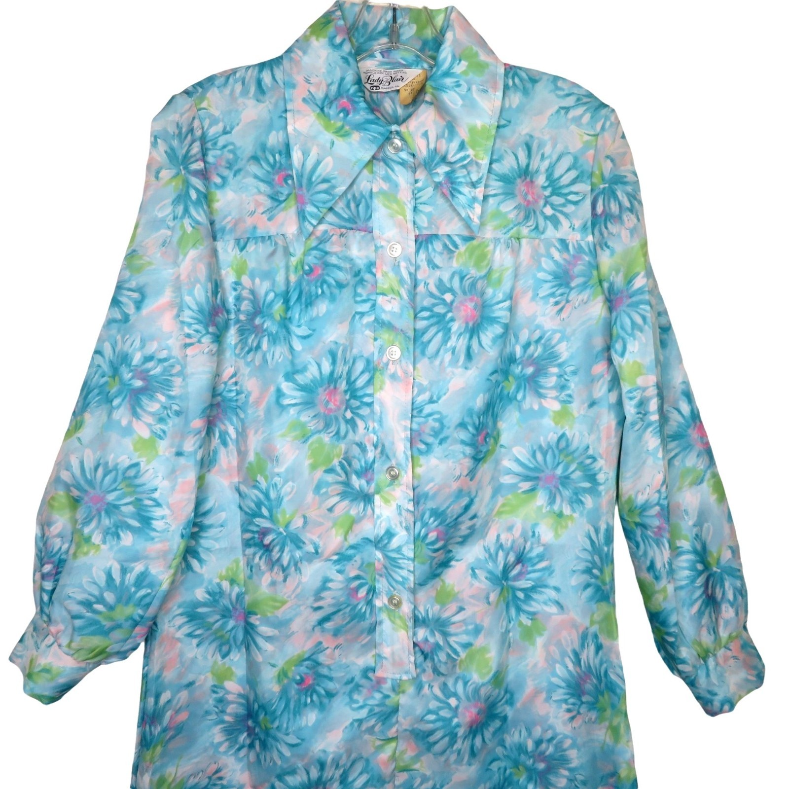 Vintage Lady Blair Long-Sleeve Floral Nightgown Blue Pink Womens Size 12 NEW
