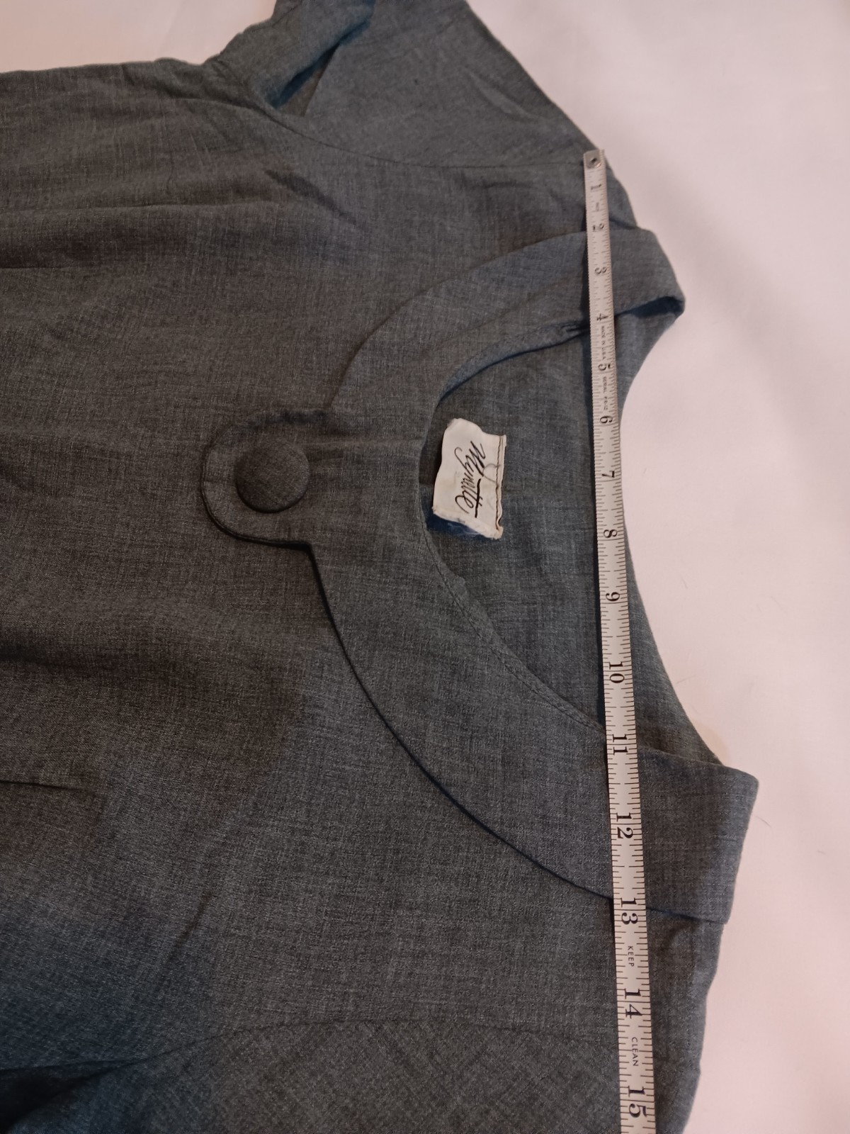 Vtg 1950s Mynette Shift Dress L Gray Secretary Pin-Up