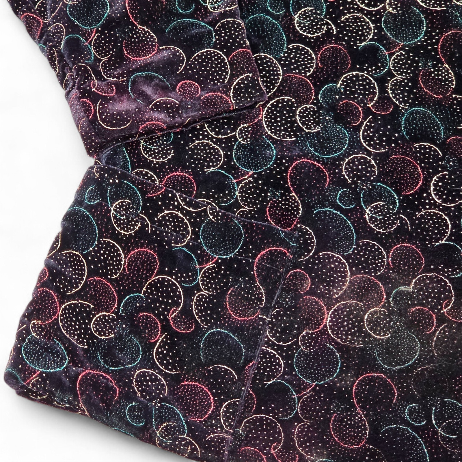 Vtg Jeri Marque Black Velvet Blazer Metallic Multicolor Design Shouder Pads Sz10