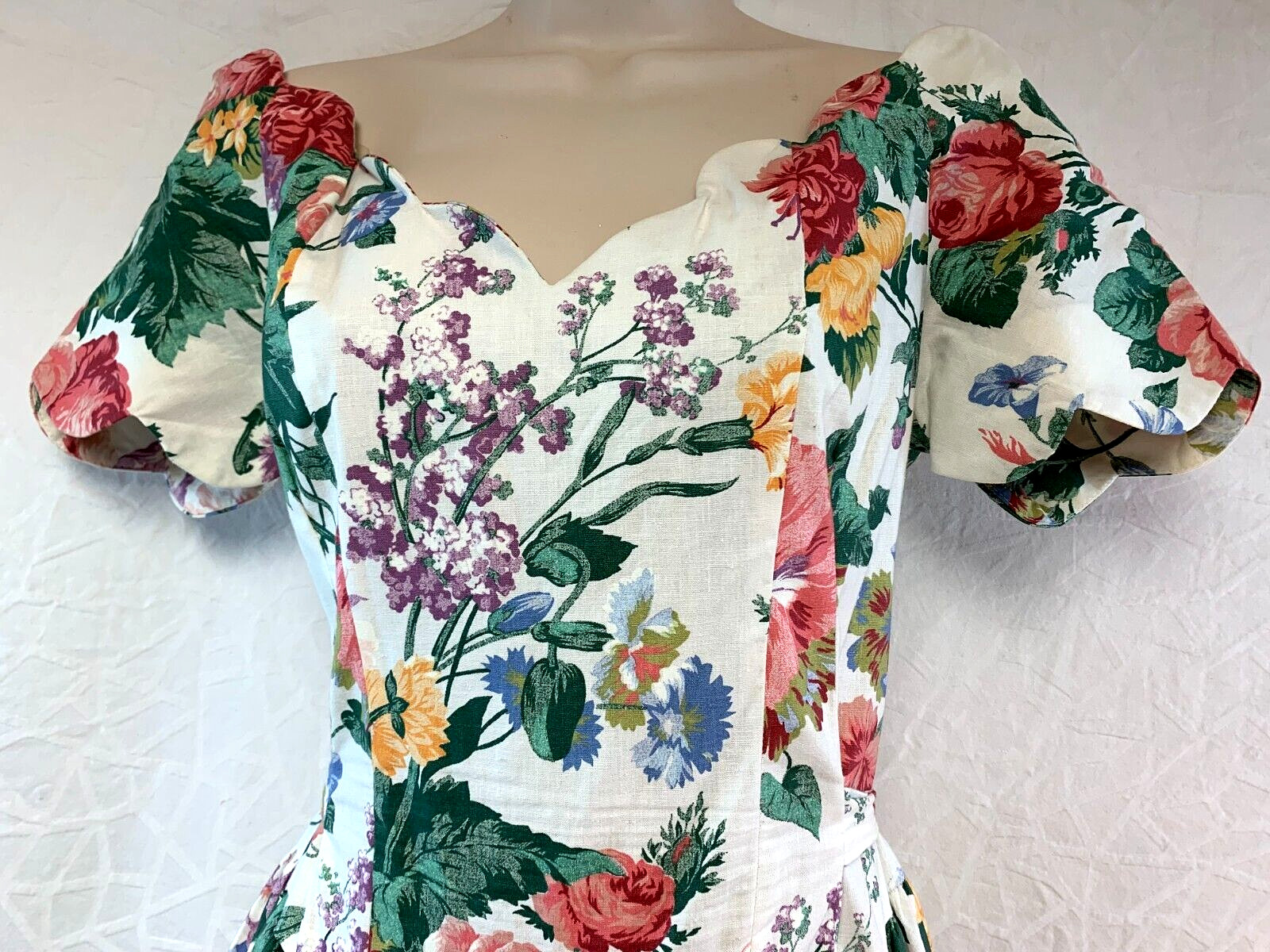 Vintage EXPO Floral Off-Shoulder Flare & Fit Midi Dress ~ 1980’s Garden Party