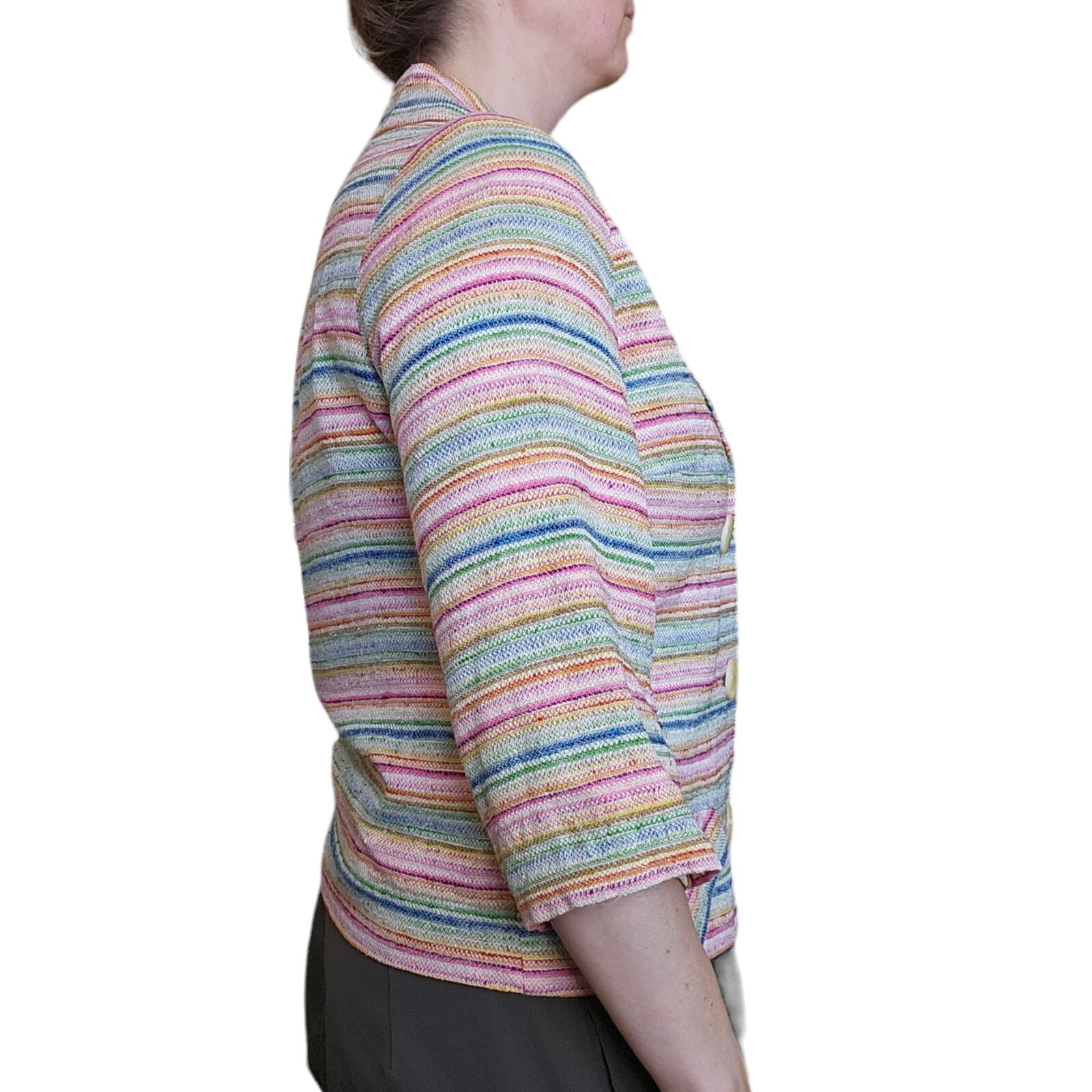 Vintage 60s 70s Rainbow Striped Blazer Jacket Small Big Buttons Colorful Pink