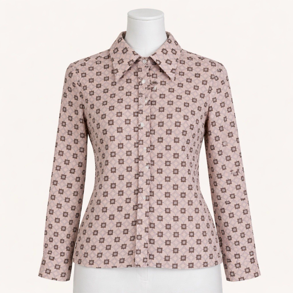 VTG Elles Belles Knits Long Sleeve Blouse Retro Geometric Size S 1970’s Disco
