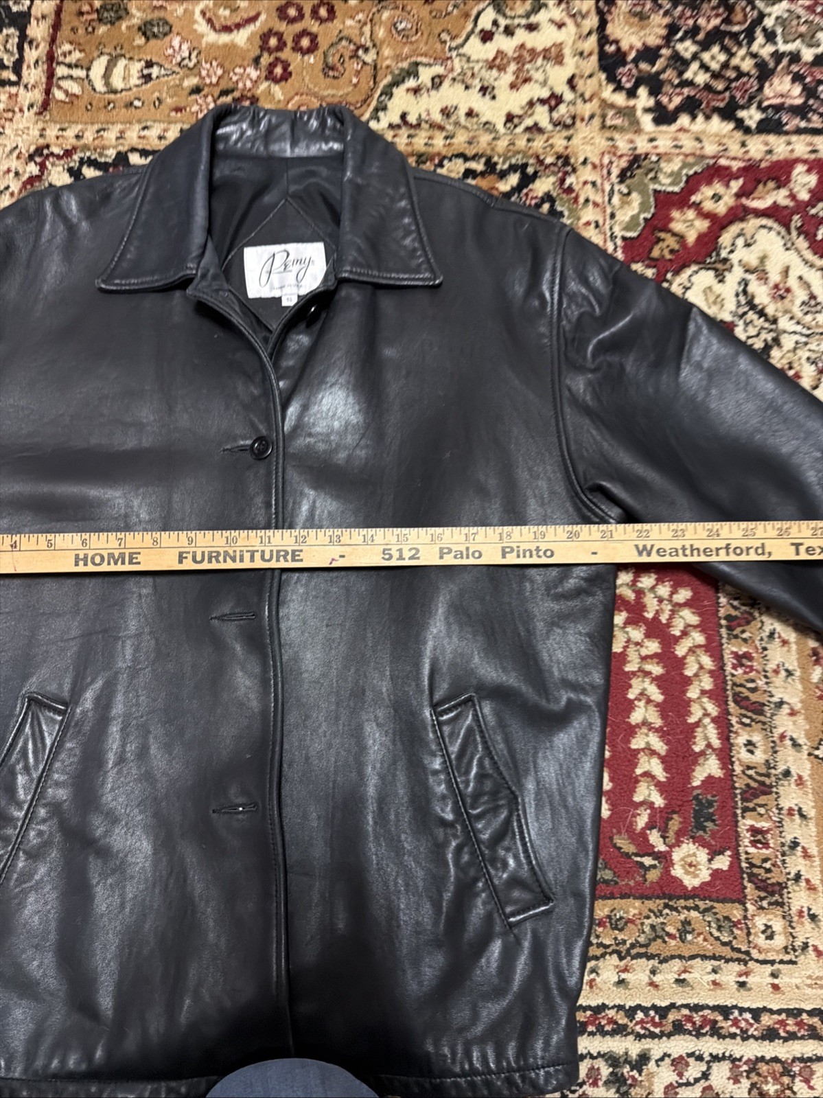 Vintage small Women’s Black Button Down Leather Remy coat Satin Interior Lining