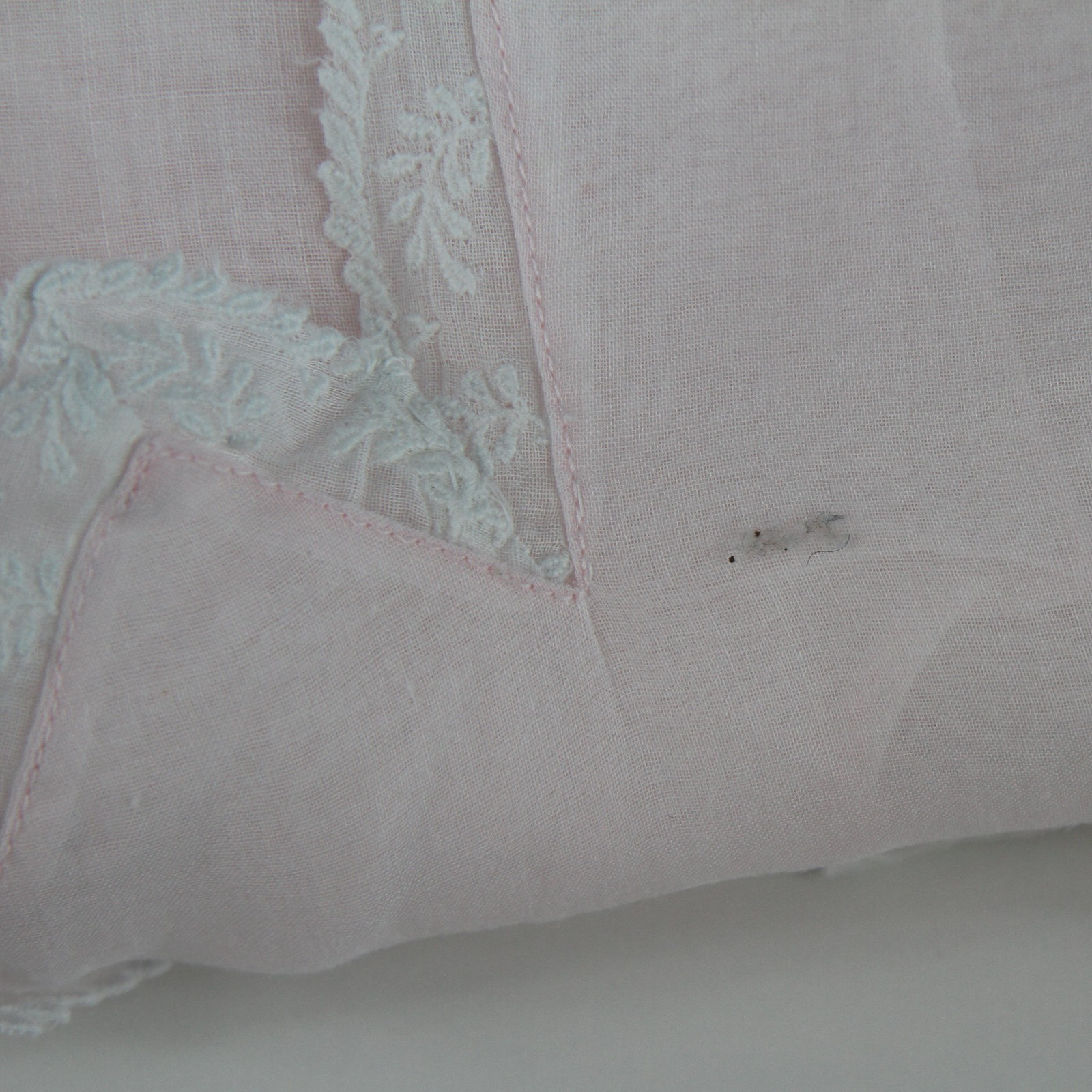 Vintage 1940s-50s Pink Organdy Embroidered Dress Lace Trim Hand Sewn Hem