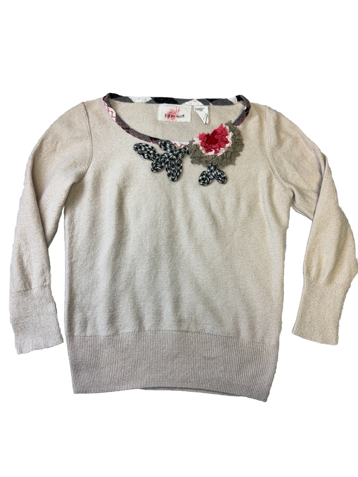 VNTG Anthropologie Karen Nicol Sweater Cashmere Blend, Beige Metallic SZ Medium