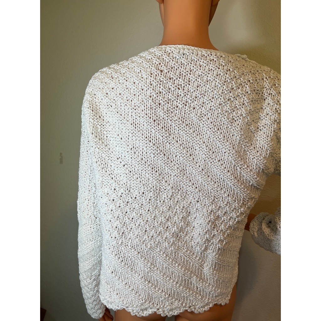 Vintage Handknit Cardigan White Cotton Cottagecore Sweater SIZE?