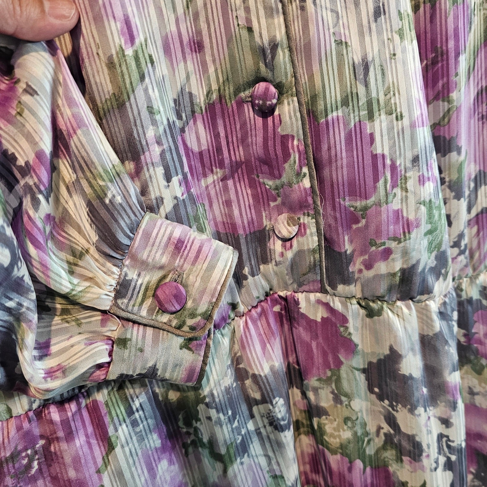 Vintage Wilroy Dress Womens XL Purple Floral 80s Cottage Coquette Glam Prairie