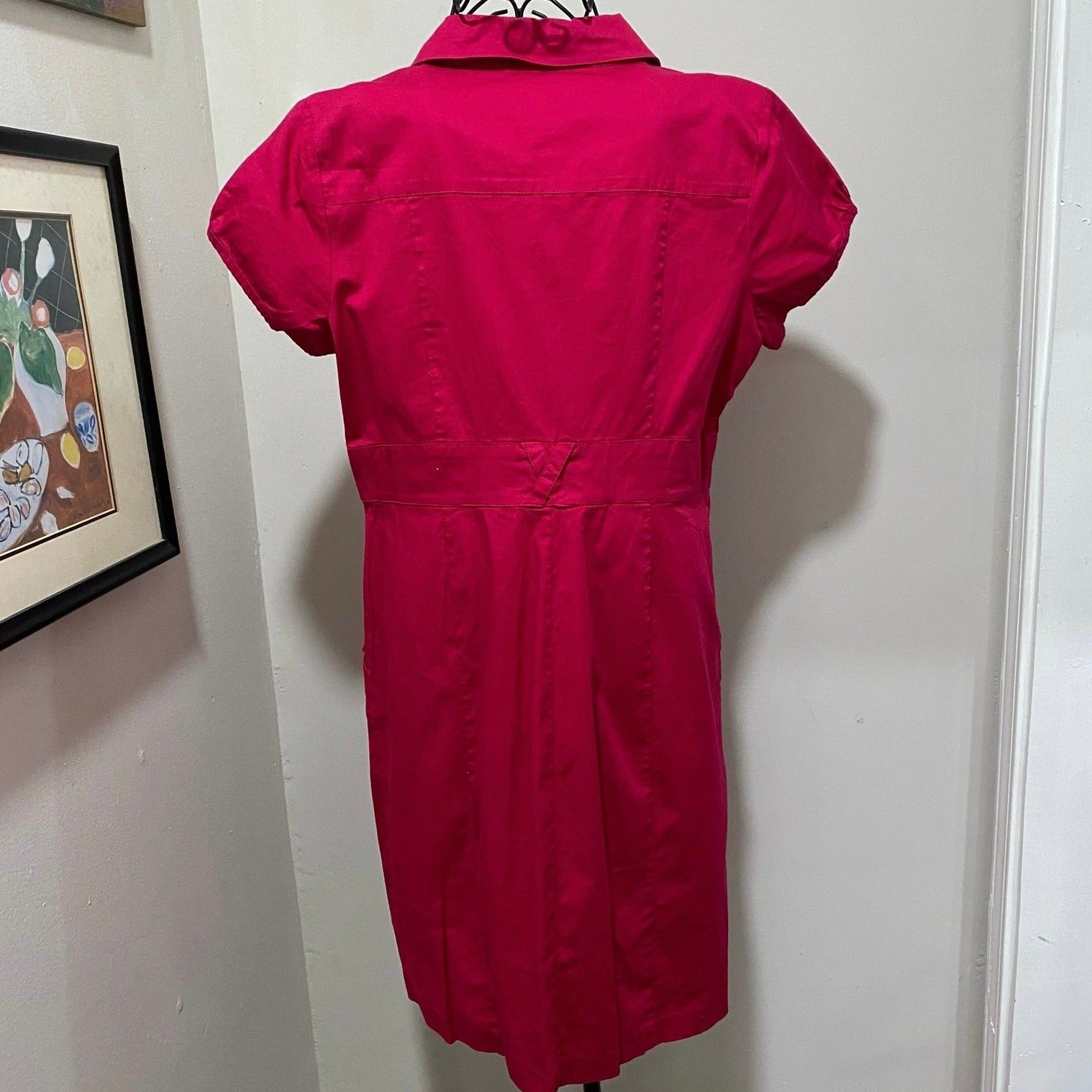Vintage Robbie Bee Mini Dress Size 12 Fuchsia Pink Snap Closure Collared 1980s