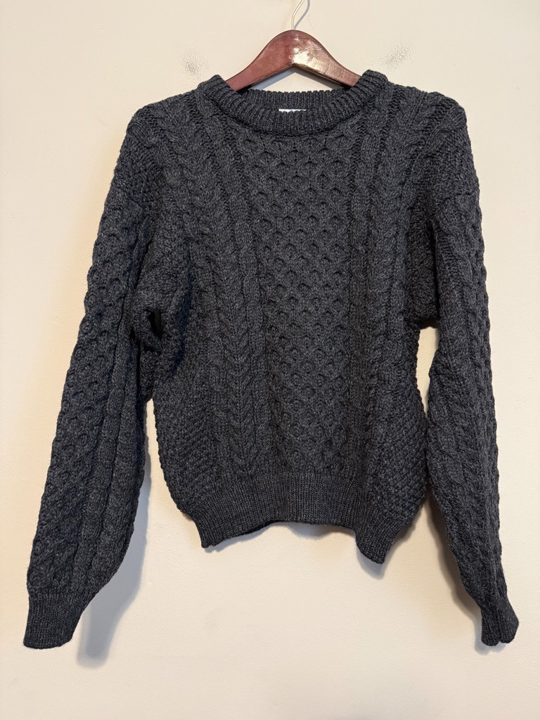 🍀 John Malloy Ireland 100% Wool Aran Fisherman Knit Sweater Womens M/L *READ