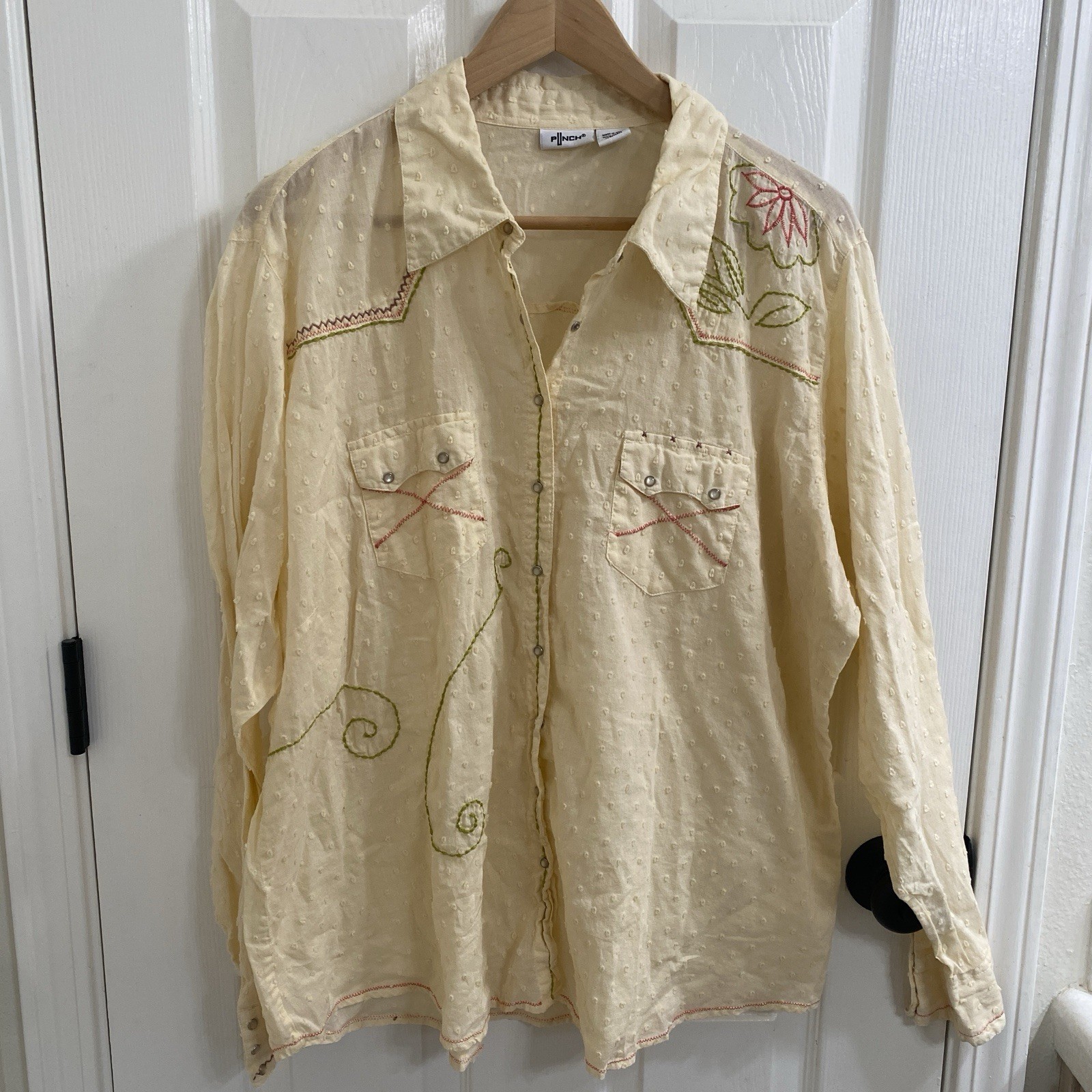 Vintage PINCH Embroidered Western Shirt 2X Yellow Cowgirl Coastal Cowboy Boho