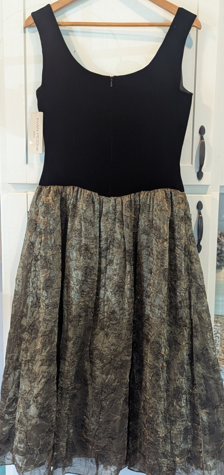 VTG Evan Picone Solstice Velvet Bodice Gold Floral Ballerina Dress NWT Gown 90s